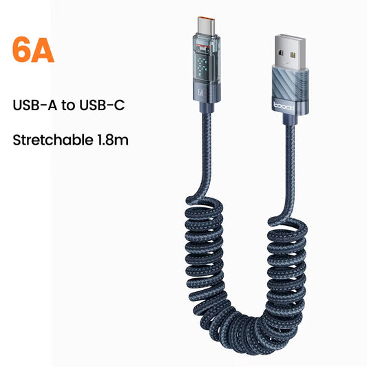 USB Type C Cable 66W Display 6A Fast Charging Charger Transparent USB C Cable Data Cord for Huawei Xiaomi Samsung Realme