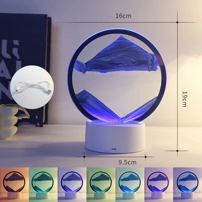 LED Moving Sand Art Table Lamp with 7 Color USB Quicksand Night Light 3D Sandscape Hourglass Bedside Lamps Home Decor Gift